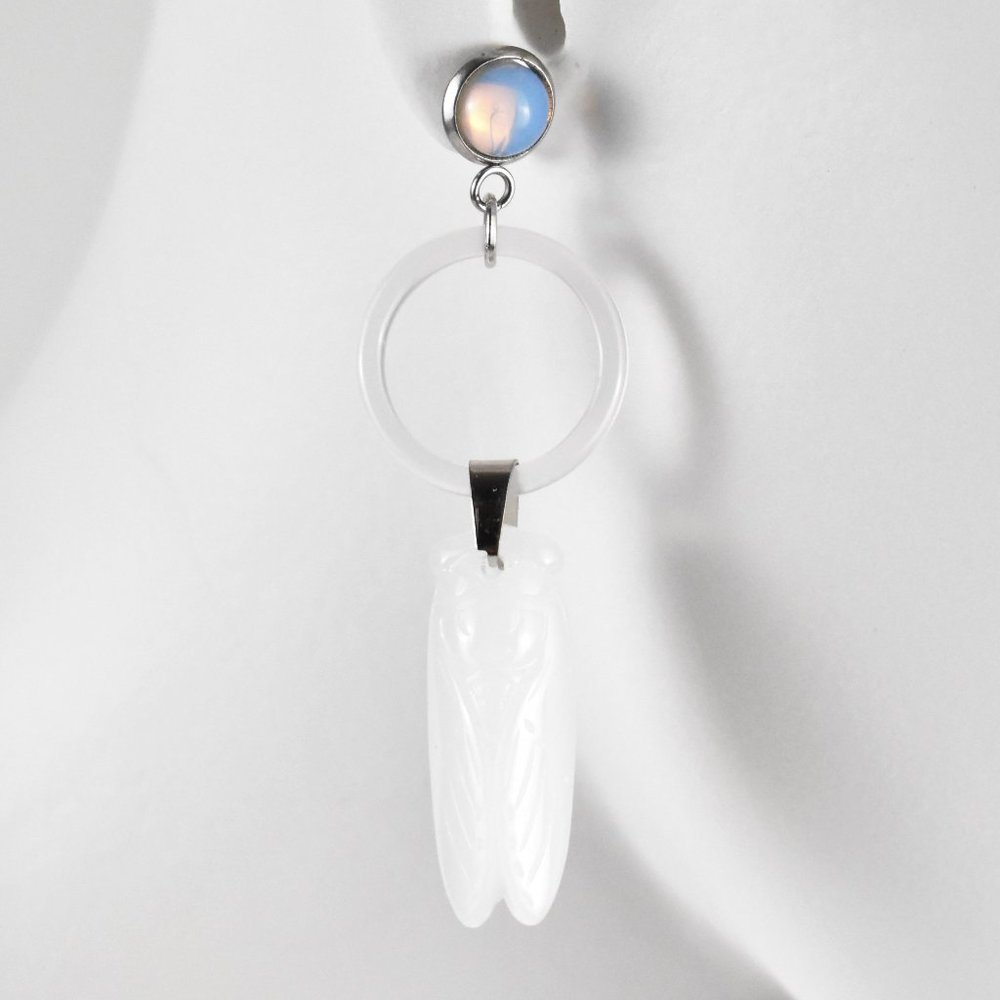 Ethereal White Cicada Dangle Earrings